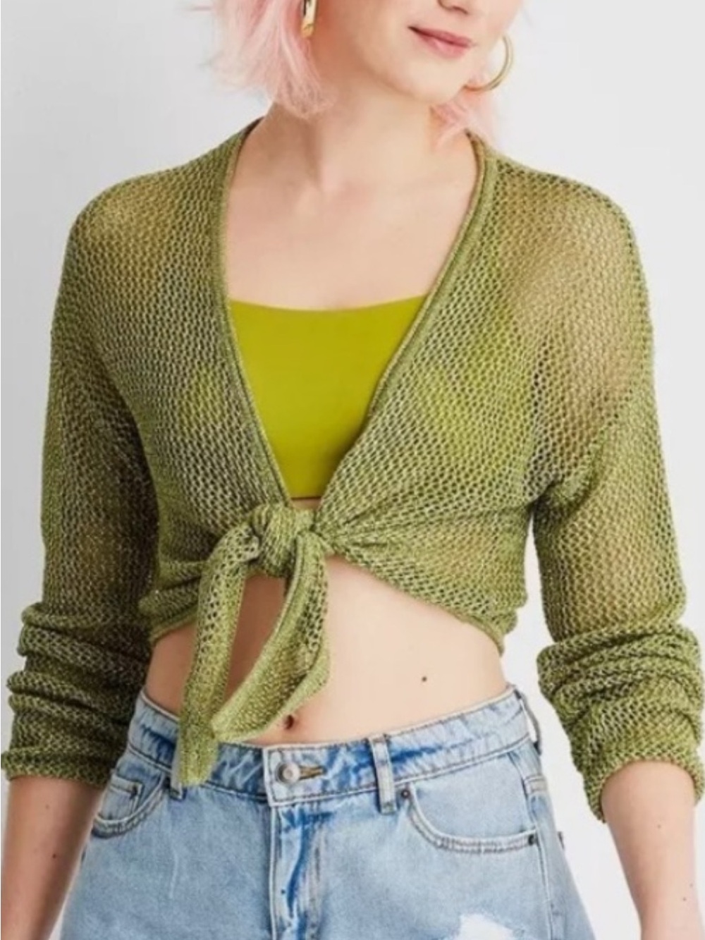 Future Collective (Alani Noelle) - Green & Silver Tie Knit Cardigan Top - XL